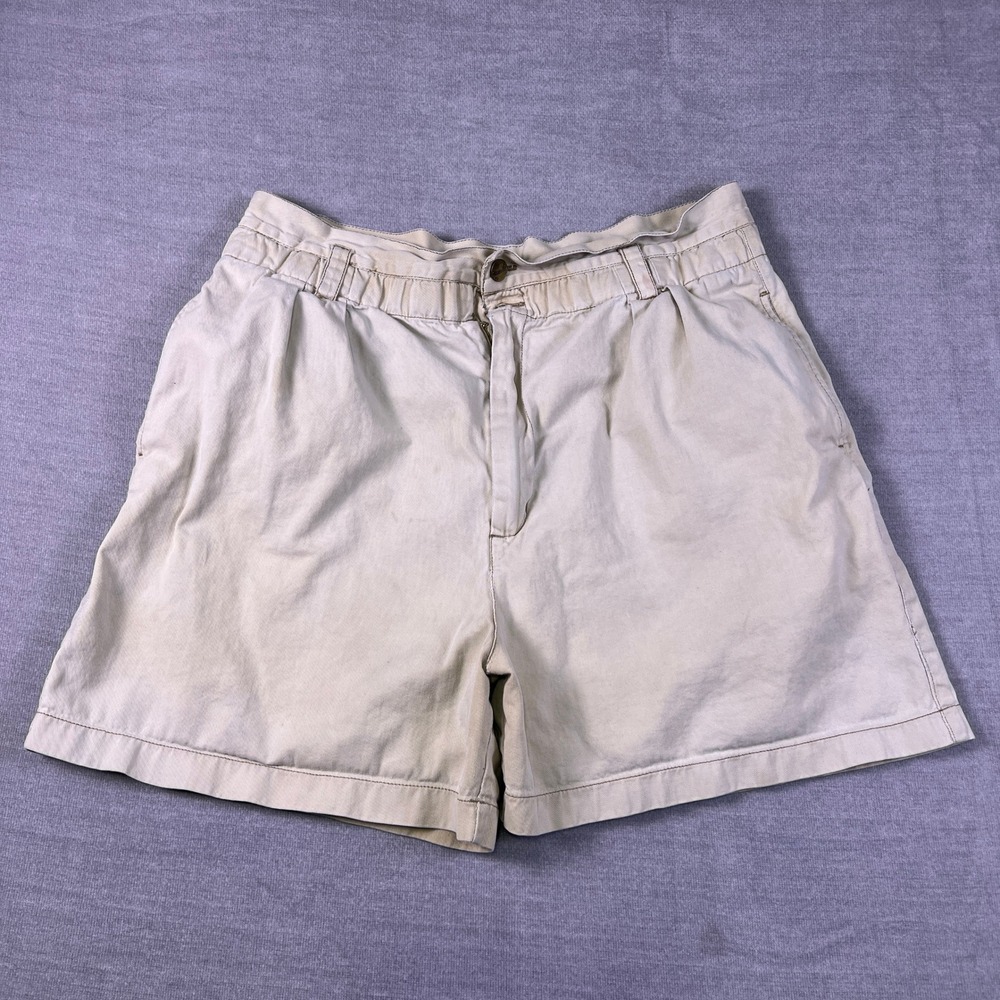 Greatland Apparel Pleated Front High Rise Chino Shorts Womens Large Beige Cotton
